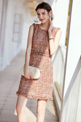 Pink Two Piece Tweed Dress with Jacket - FashionByTeresa